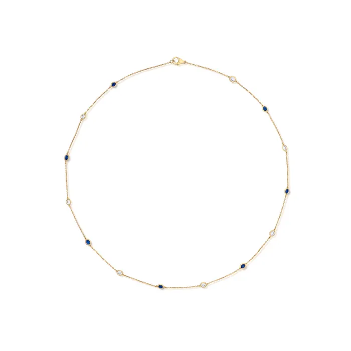 126 Carat Sapphire and Diamond Station Necklace Stephen Silver Fine Jewelry Necklaces 126 Carat Sapphire and Diamond Station Necklace Stephen Silver Fine Jewelry Necklaces