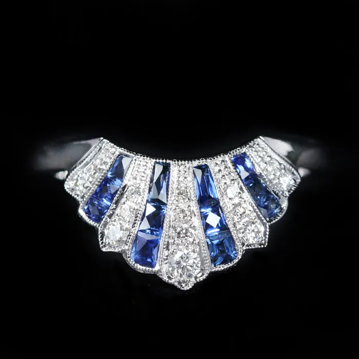 14k White Gold Diamond and Sapphire Tiara Band JC Blackburn Rings