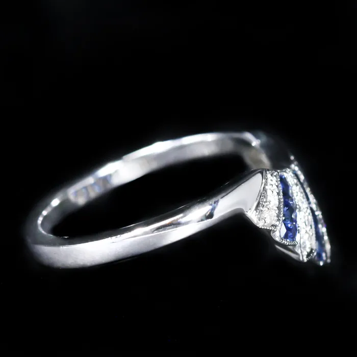 14k White Gold Diamond and Sapphire Tiara Band JC Blackburn Rings