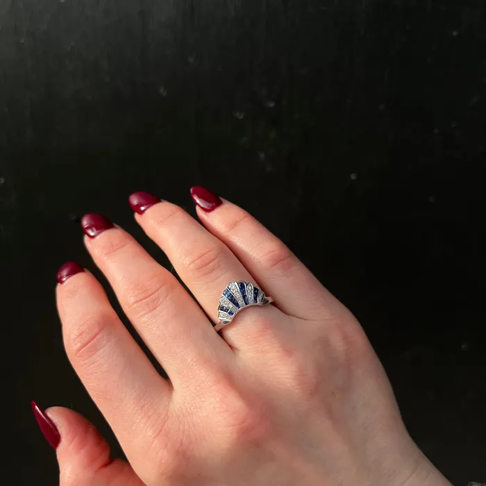 14k White Gold Diamond and Sapphire Tiara Band JC Blackburn Rings