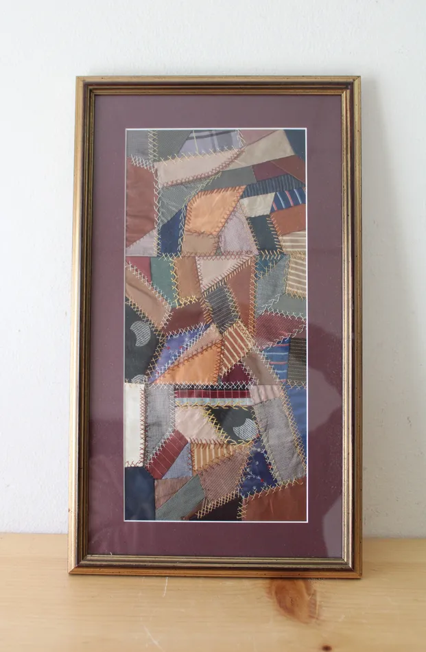1800s Antique Crazy Quilt Framed Art 16X9 Jubilee Thrift Earrings