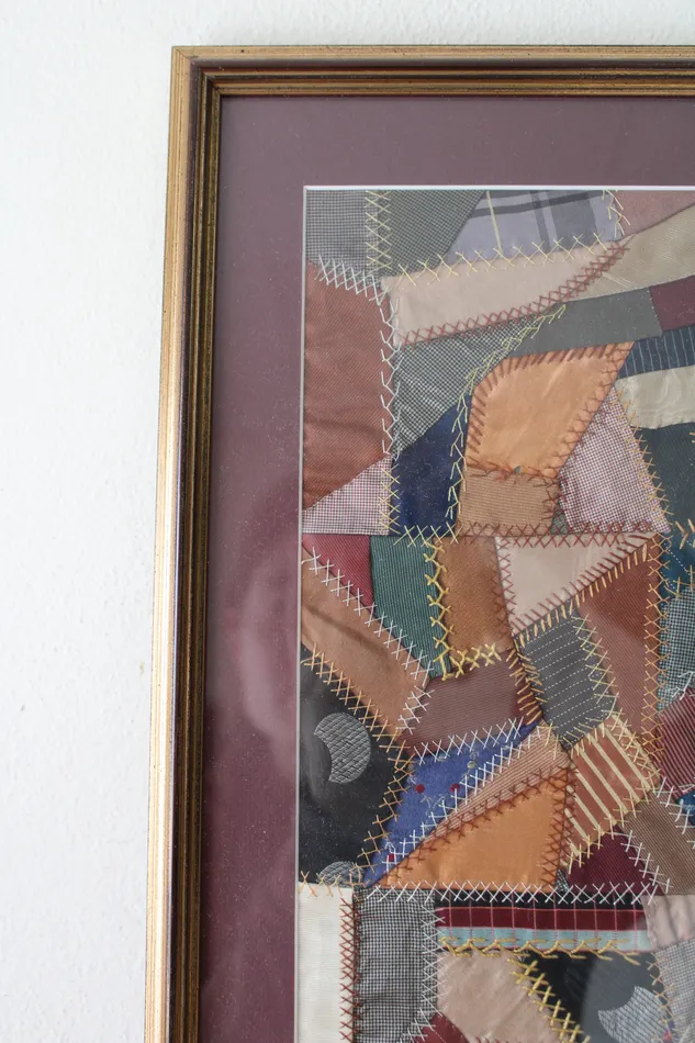 1800s Antique Crazy Quilt Framed Art 16X9 Jubilee Thrift Earrings