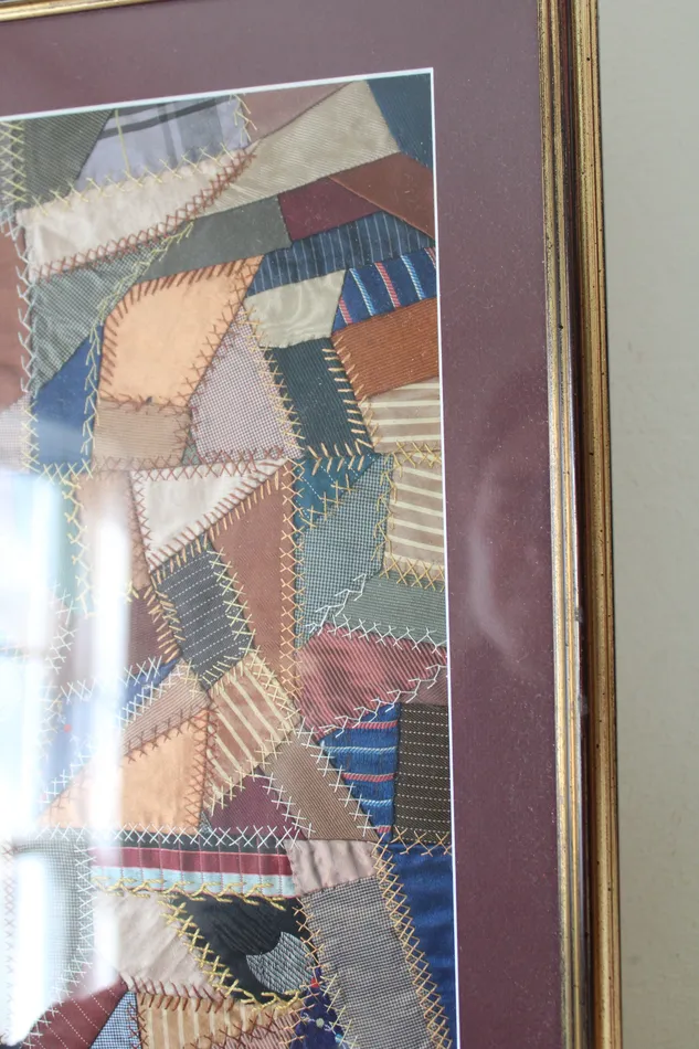 1800s Antique Crazy Quilt Framed Art 16X9 Jubilee Thrift Earrings