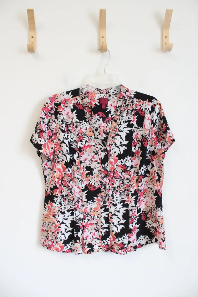 212 Collection Rings 212 Collection Black Pink White Floral Button Down Top L