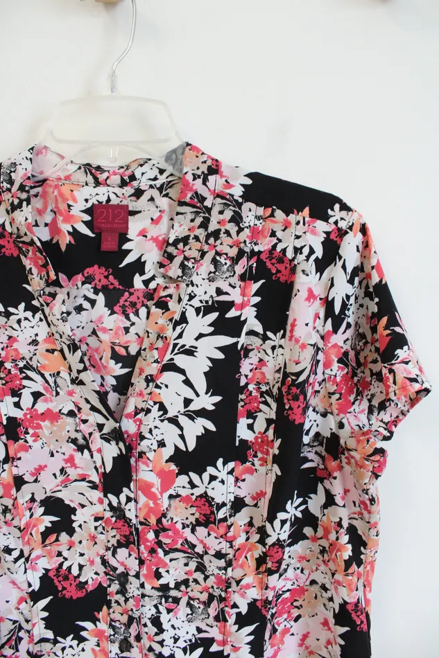 212 Collection Rings 212 Collection Black Pink White Floral Button Down Top L
