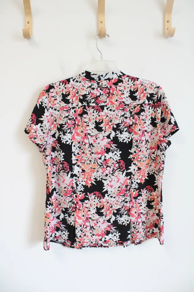 212 Collection Rings 212 Collection Black Pink White Floral Button Down Top L
