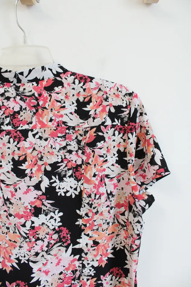 212 Collection Rings 212 Collection Black Pink White Floral Button Down Top L