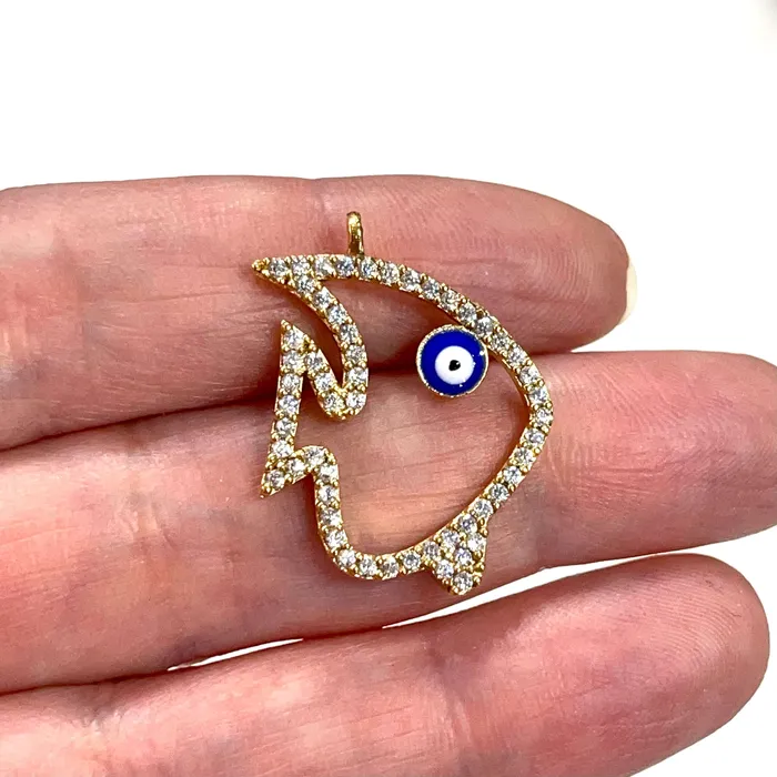 24Kt Gold Plated CZ Micro Pave Fish Charm Peppy Beads Earrings