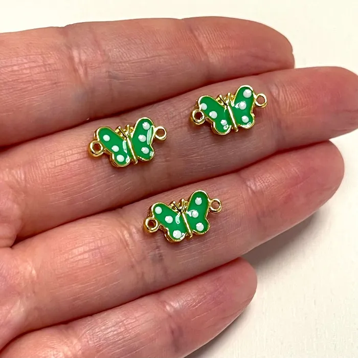 24Kt Gold Plated Neon Green Enamelled Butterfly Connector Charms 3 pcs in a Pack Peppy Beads Earrings 24Kt Gold Plated Neon Green Enamelled Butterfly Connector Charms 3 pcs in a Pack Peppy Beads Earrings