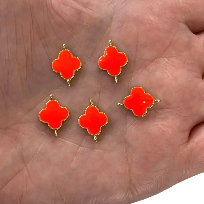 24Kt Gold Plated Neon Orange Enamelled Clover Connector Double Loop Charms 5 pcs in a Pack Peppy Beads Earrings 24Kt Gold Plated Neon Orange Enamelled Clover Connector Double Loop Charms 5 pcs in a Pack Peppy Beads Earrings