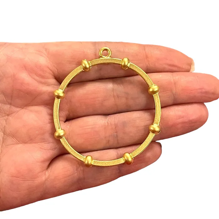 24Kt Matte Gold Plated Large Circle Pendant Peppy Beads Necklaces