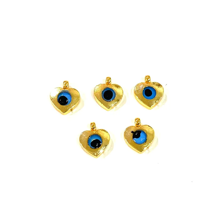 24Kt Shiny Gold Plated Heart Evil Eye Charms 5 Pcs in a Pack Peppy Beads Necklaces 24Kt Shiny Gold Plated Heart Evil Eye Charms 5 Pcs in a Pack Peppy Beads Necklaces