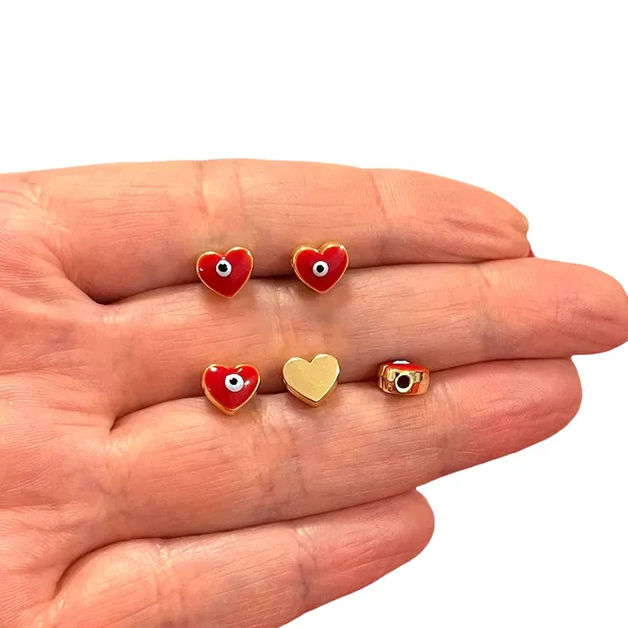 8mm 24Kt Gold Plated Red Evil Eye Enamelled Heart Spacers 5 Pcs in a pack Peppy Beads Necklaces 8mm 24Kt Gold Plated Red Evil Eye Enamelled Heart Spacers 5 Pcs in a pack Peppy Beads Necklaces