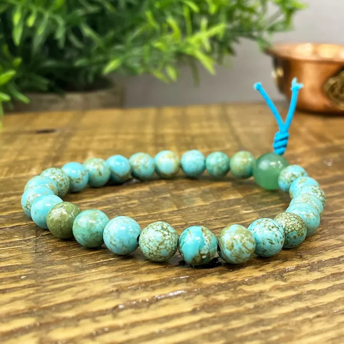 8mm Turquoise Stretchy Mala Drukomalas Earrings