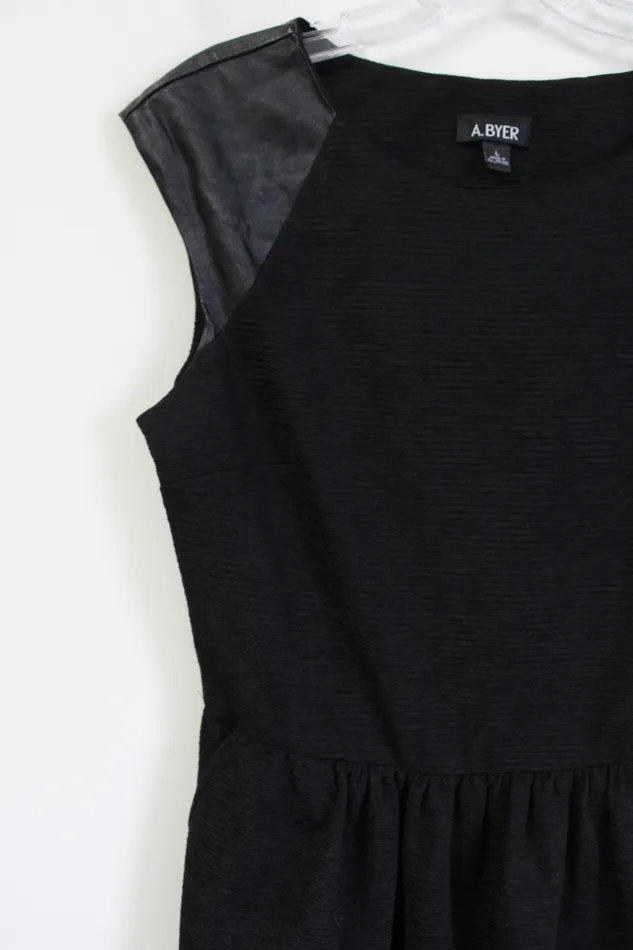 A Byer A Byer Black Leather Cap Sleeve Dress L Rings
