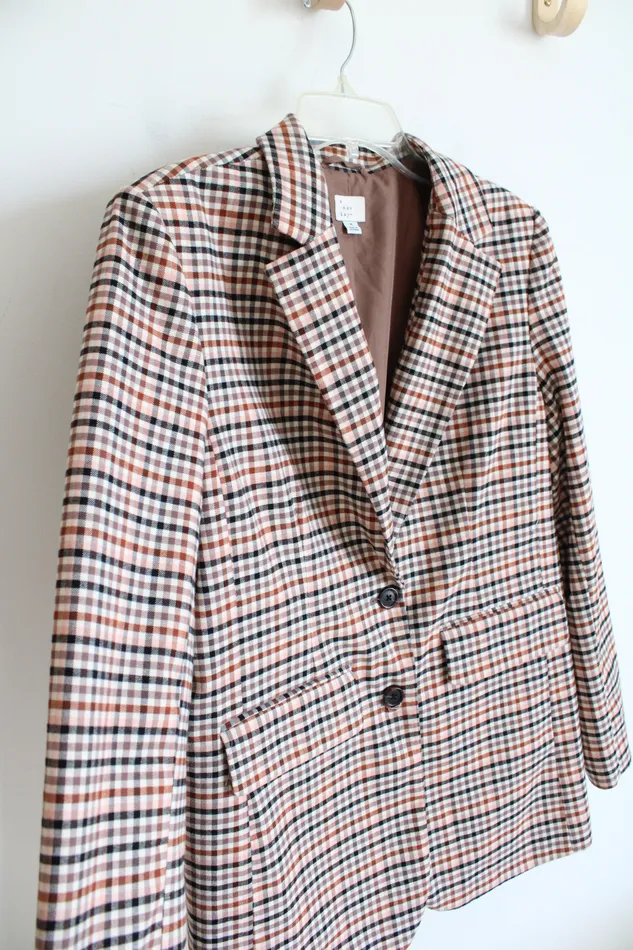 A New Day A New Day Brown Black Pink Plaid Blazer M Necklaces