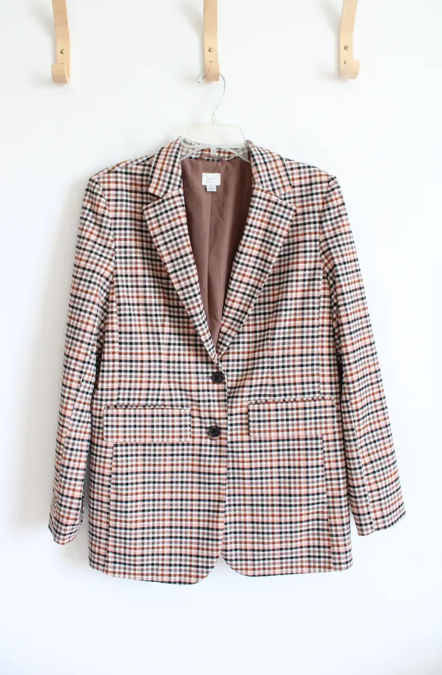 A New Day A New Day Brown Black Pink Plaid Blazer M Necklaces