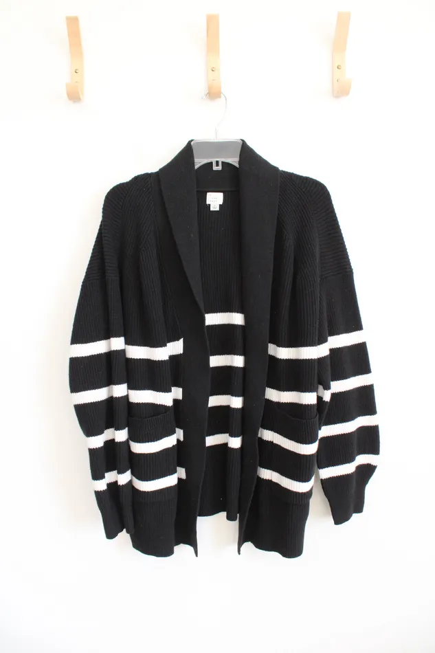 A New Day Rings A New Day Black White Striped Knit Cardigan L