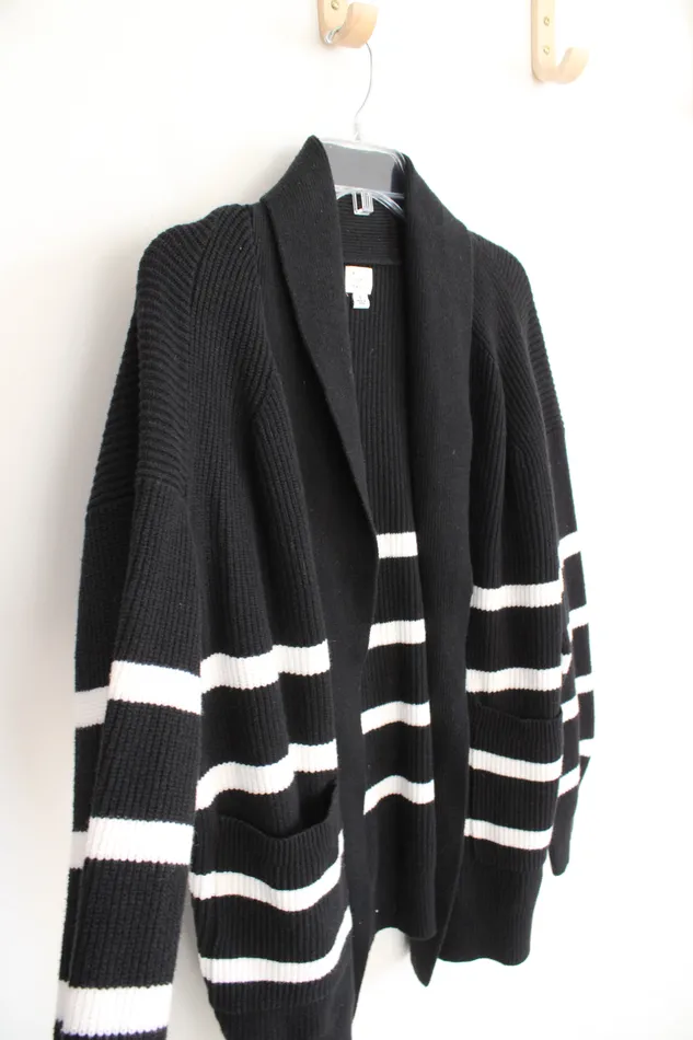 A New Day Rings A New Day Black White Striped Knit Cardigan L