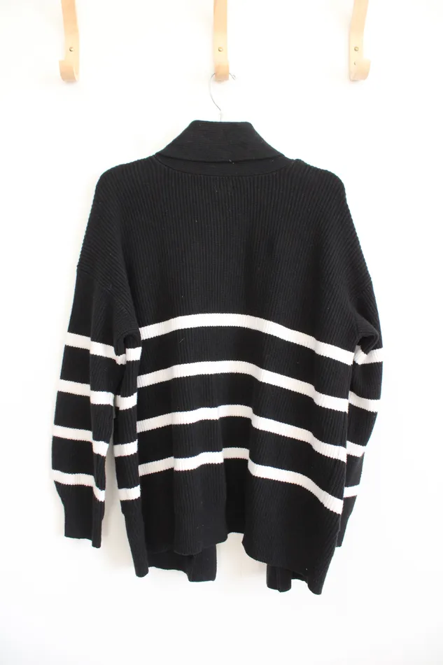 A New Day Rings A New Day Black White Striped Knit Cardigan L