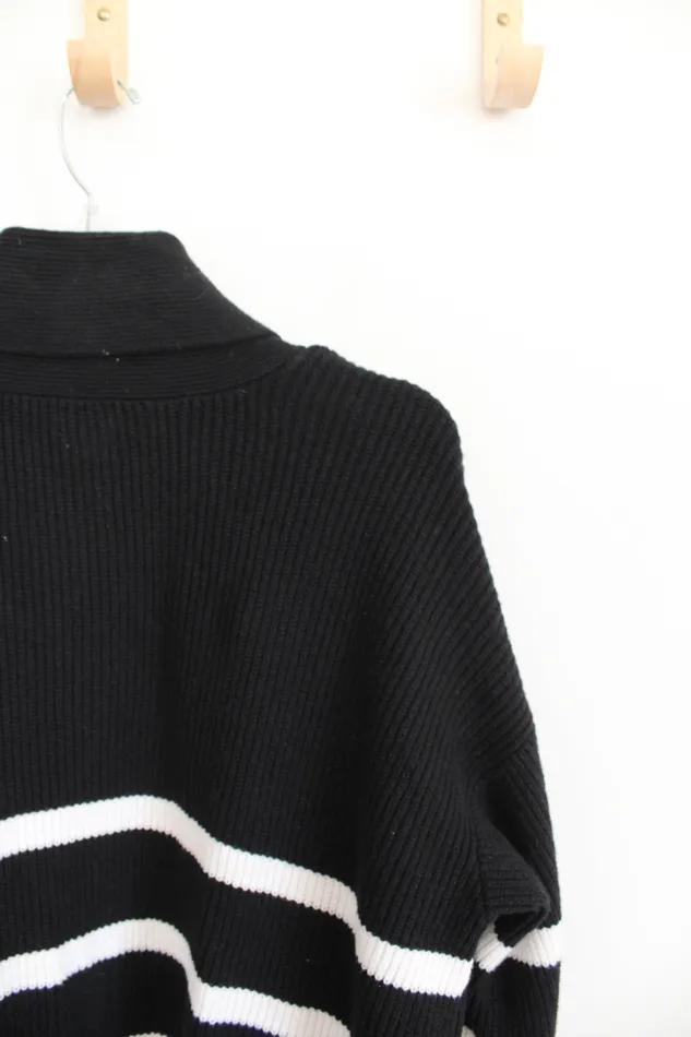 A New Day Rings A New Day Black White Striped Knit Cardigan L
