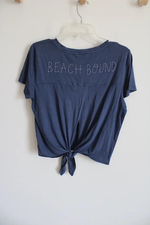 Aerie Blue Embroidered Back Beach Bound Top L Aerie Rings