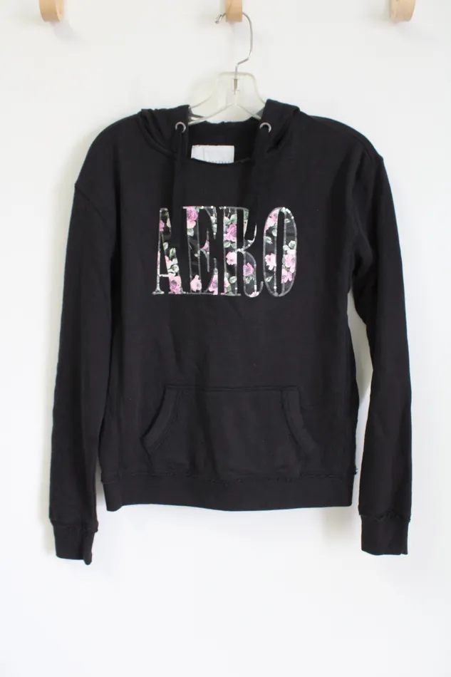 Aeropostale Rings Aeropostale Black Floral Logo Hoodie M