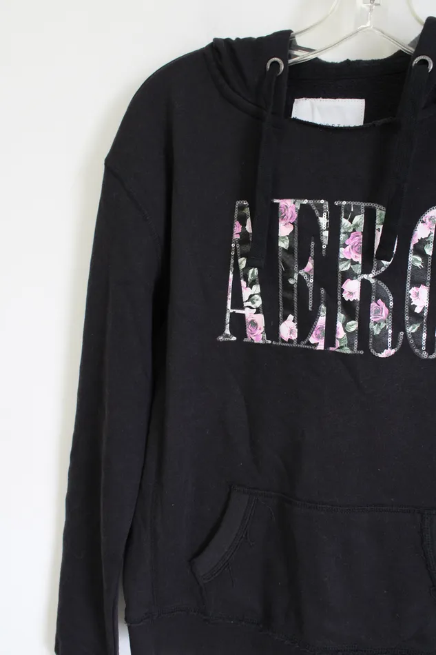 Aeropostale Rings Aeropostale Black Floral Logo Hoodie M