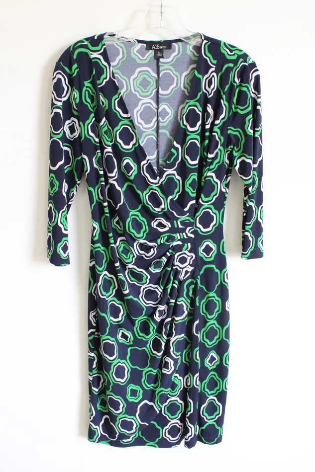 AGB Rings AGB Navy Blue Green White Wrap Dress 6