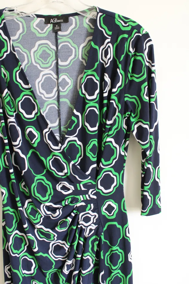 AGB Rings AGB Navy Blue Green White Wrap Dress 6