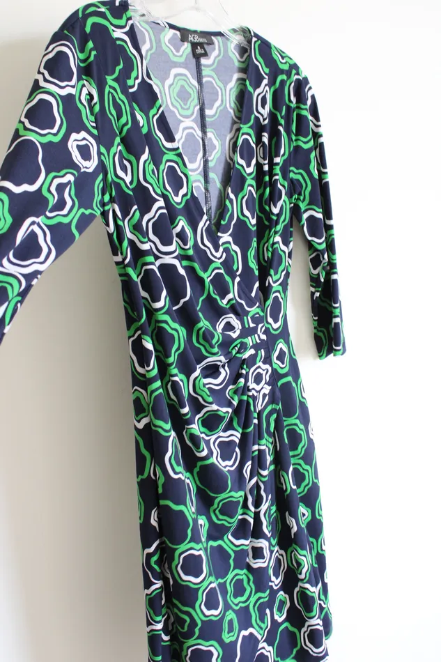 AGB Rings AGB Navy Blue Green White Wrap Dress 6