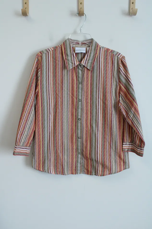 Alfred Dunner Alfred Dunner Green Orange Striped Button Down Shirt 14 Earrings Alfred Dunner Alfred Dunner Green Orange Striped Button Down Shirt 14 Earrings