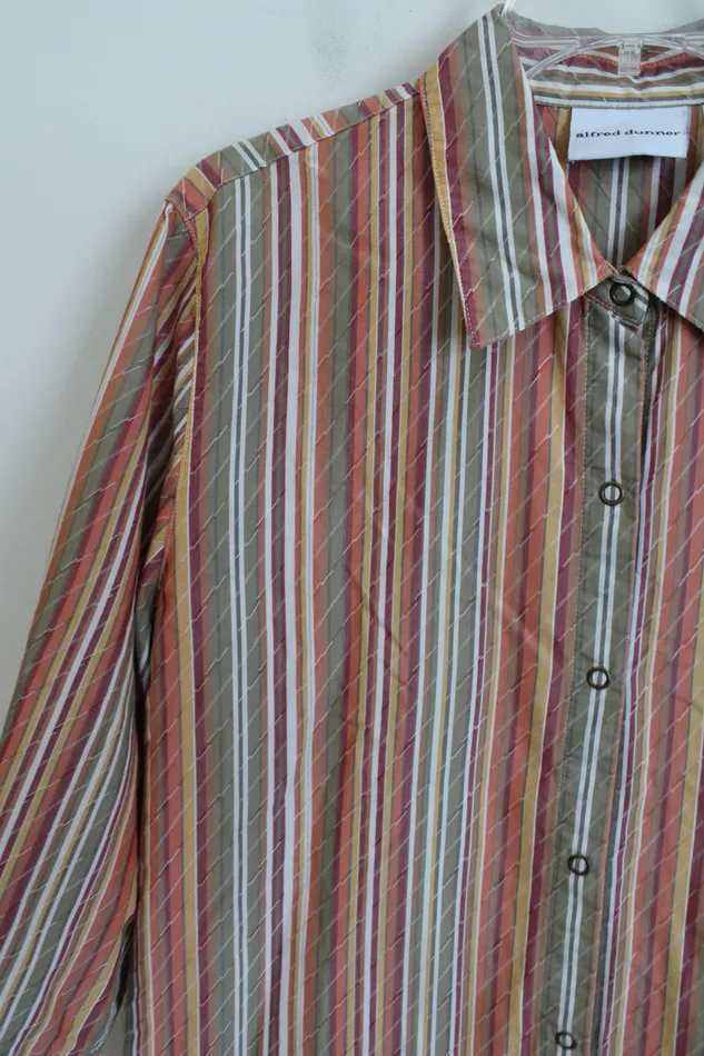 Alfred Dunner Alfred Dunner Green Orange Striped Button Down Shirt 14 Earrings
