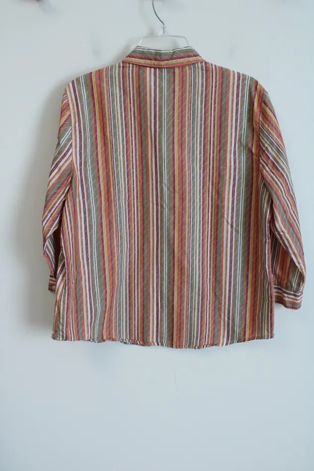 Alfred Dunner Alfred Dunner Green Orange Striped Button Down Shirt 14 Earrings