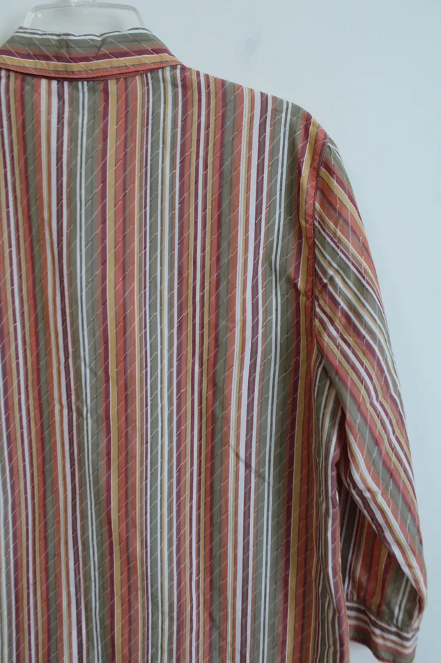 Alfred Dunner Alfred Dunner Green Orange Striped Button Down Shirt 14 Earrings