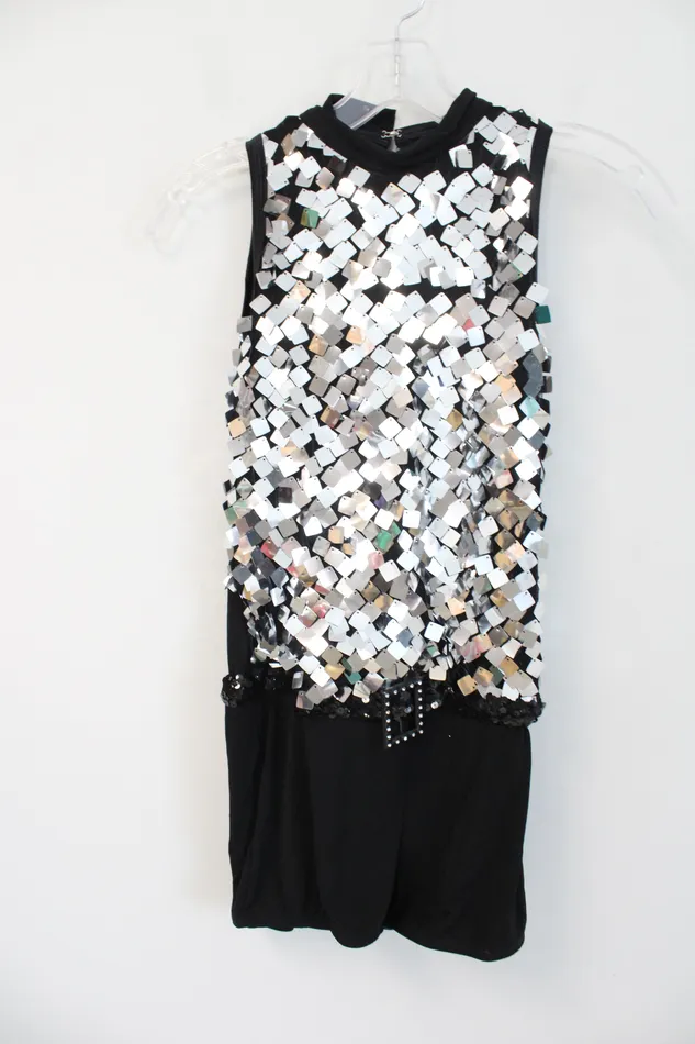 Algy Black Silver Sequined Dance Costume Romper M Algy Rings