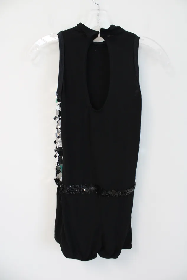 Algy Black Silver Sequined Dance Costume Romper M Algy Rings