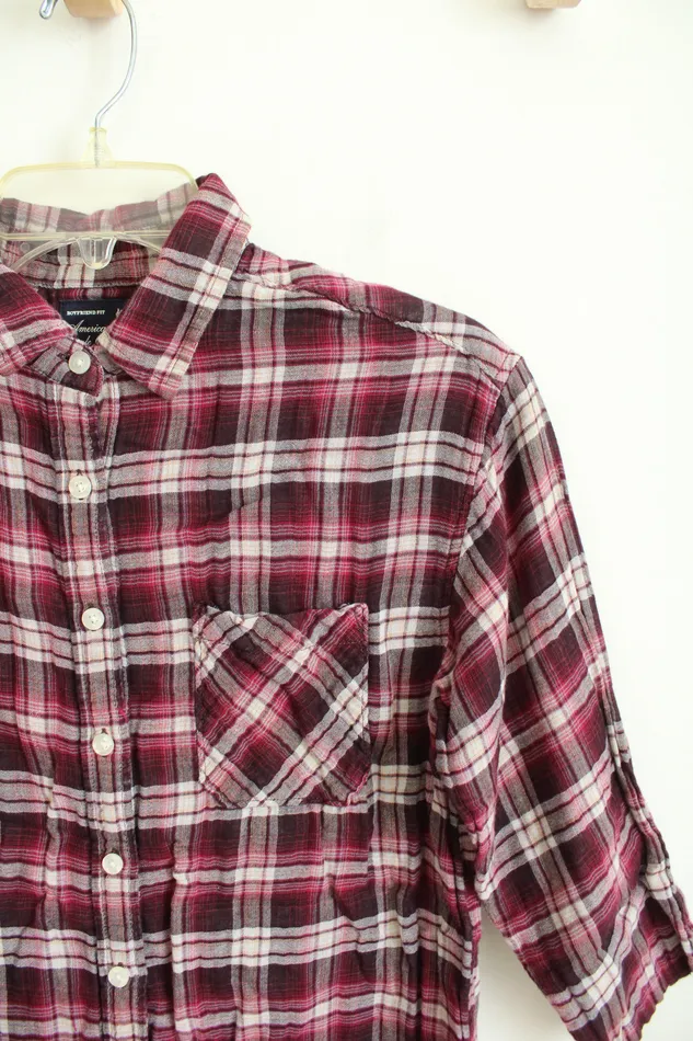 American Eagle Earrings American Eagle Outfitters Boyfriend Fit Pink Plaid Button Down Top M