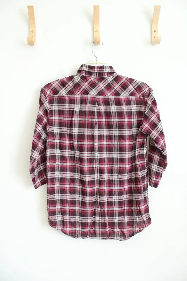 American Eagle Earrings American Eagle Outfitters Boyfriend Fit Pink Plaid Button Down Top M