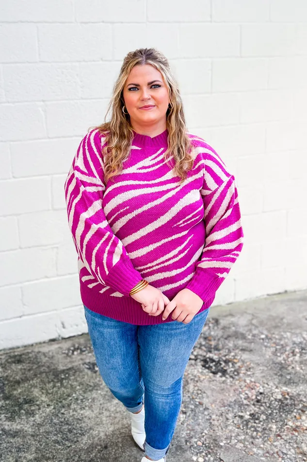 Andree By Unit Earrings A Bit On The Wild Side Zebra Sweater Magenta