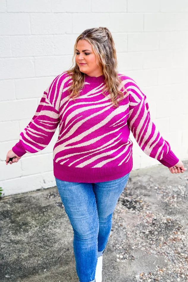 Andree By Unit Earrings A Bit On The Wild Side Zebra Sweater Magenta