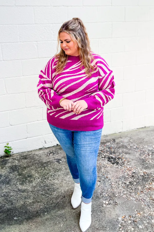 Andree By Unit Earrings A Bit On The Wild Side Zebra Sweater Magenta