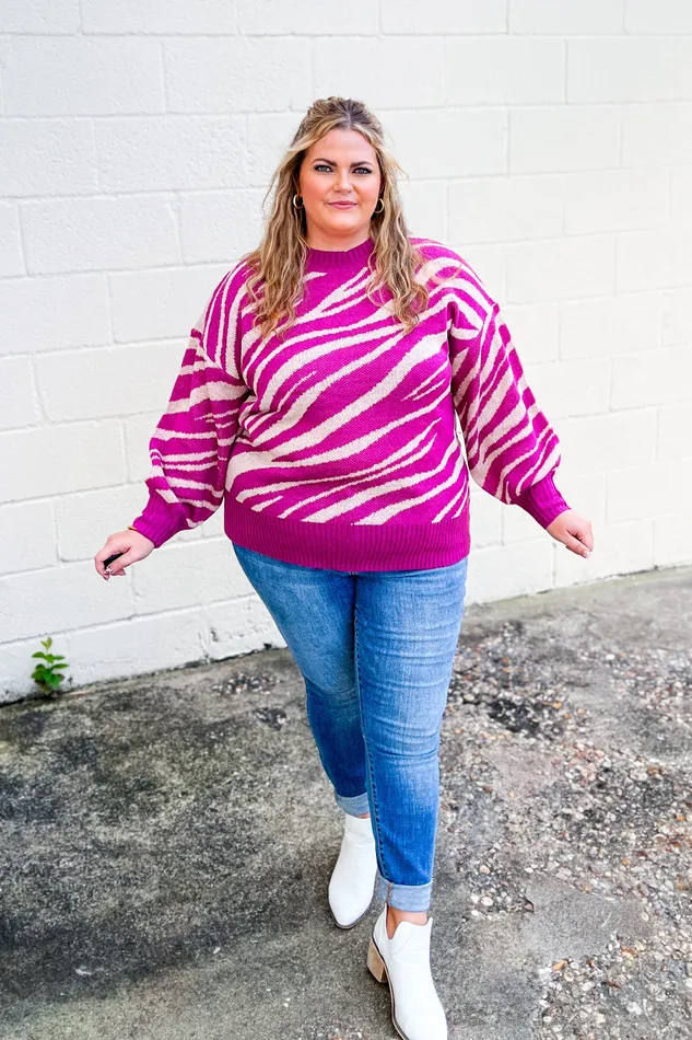 Andree By Unit Earrings A Bit On The Wild Side Zebra Sweater Magenta