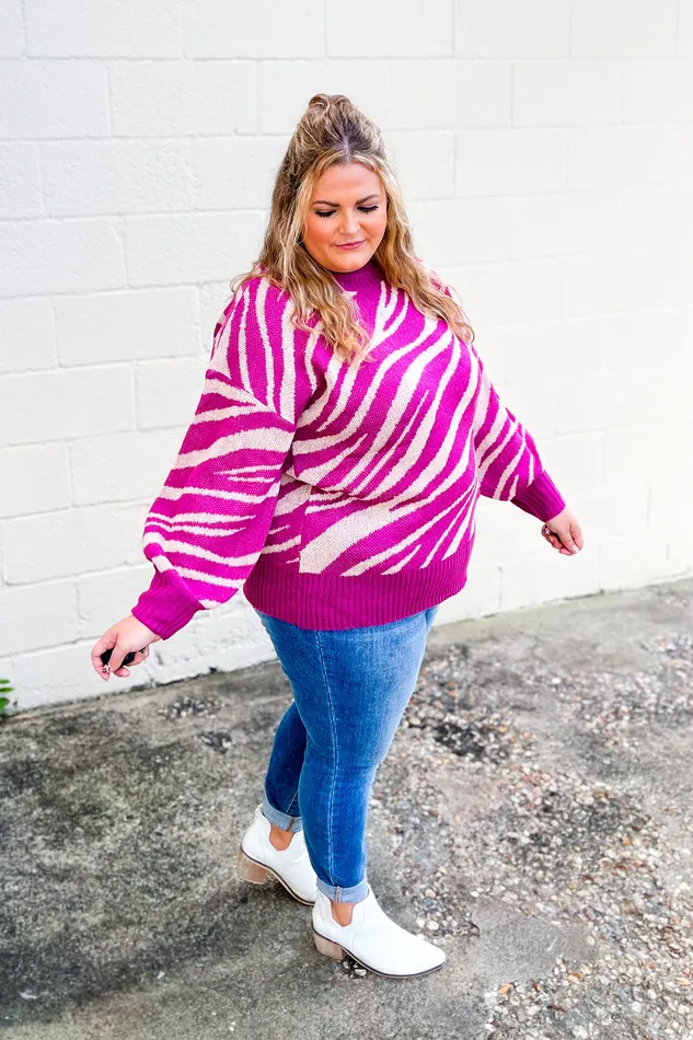 Andree By Unit Earrings A Bit On The Wild Side Zebra Sweater Magenta