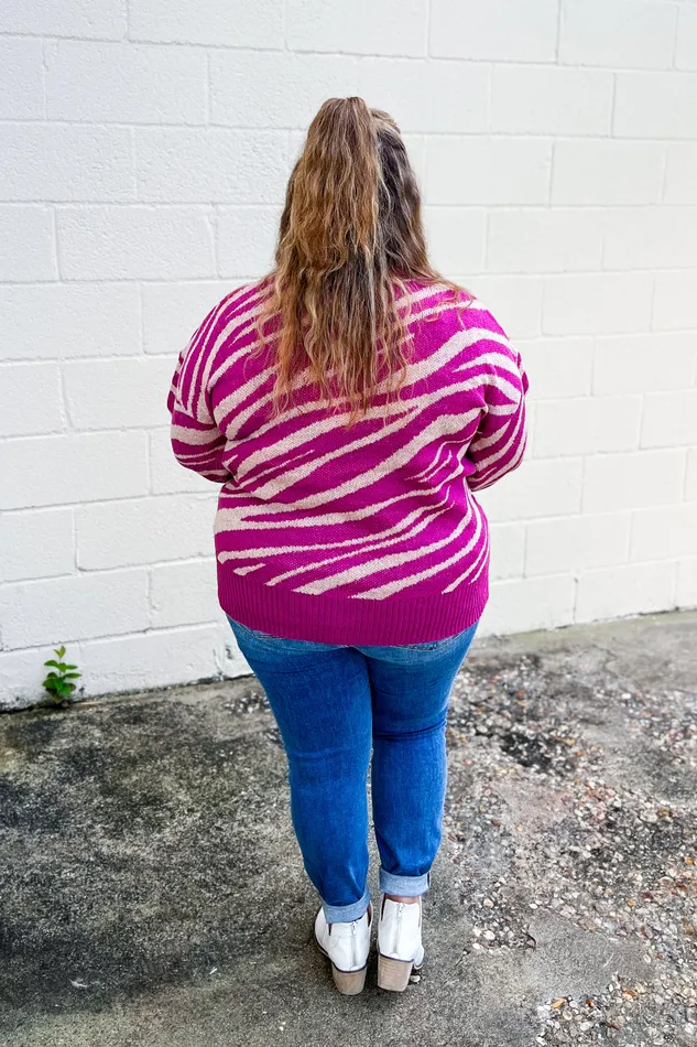 Andree By Unit Earrings A Bit On The Wild Side Zebra Sweater Magenta