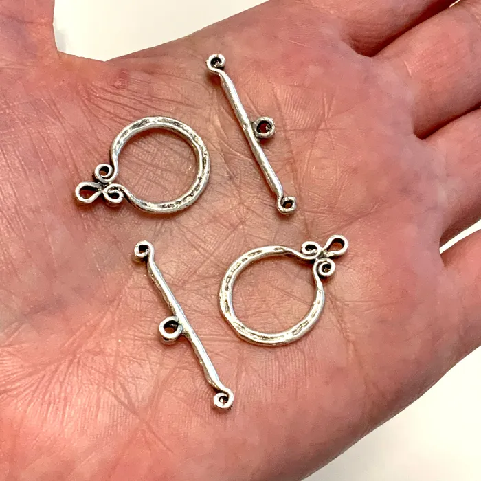 Antique Silver Plated Brass Toggle Clasp Peppy Beads Rings
