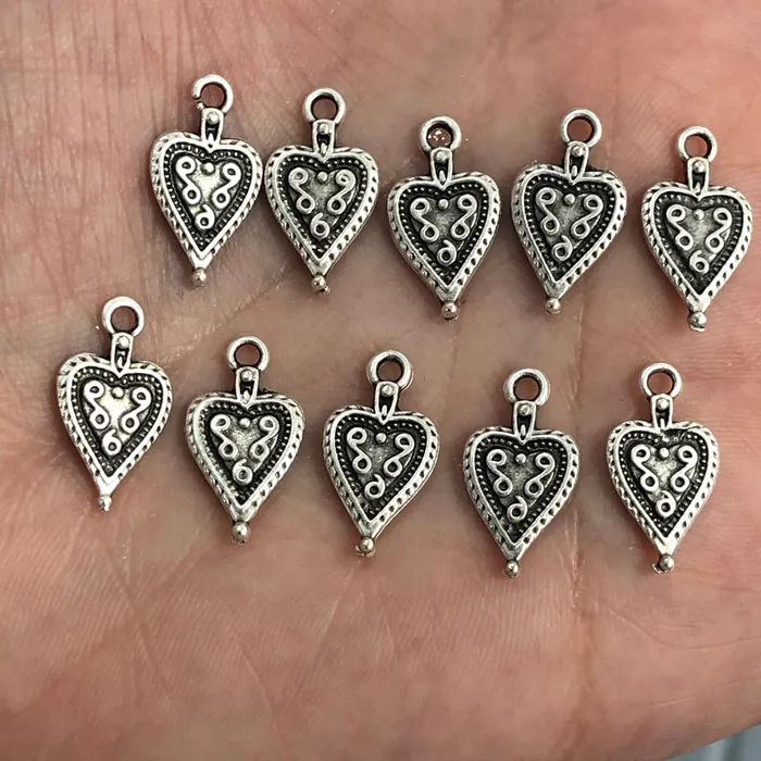 Antique Silver Plated Heart Charms 5 pieces in pack Peppy Beads Necklaces