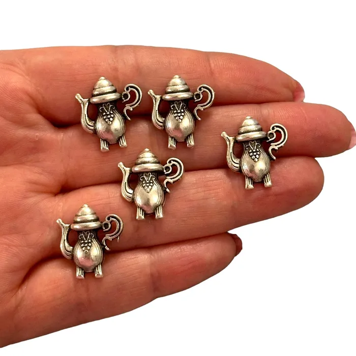 Antique Silver Plated Tea Pot Charms Silver Tea Time Collection Charms 5 pcs in a pack Peppy Beads Earrings