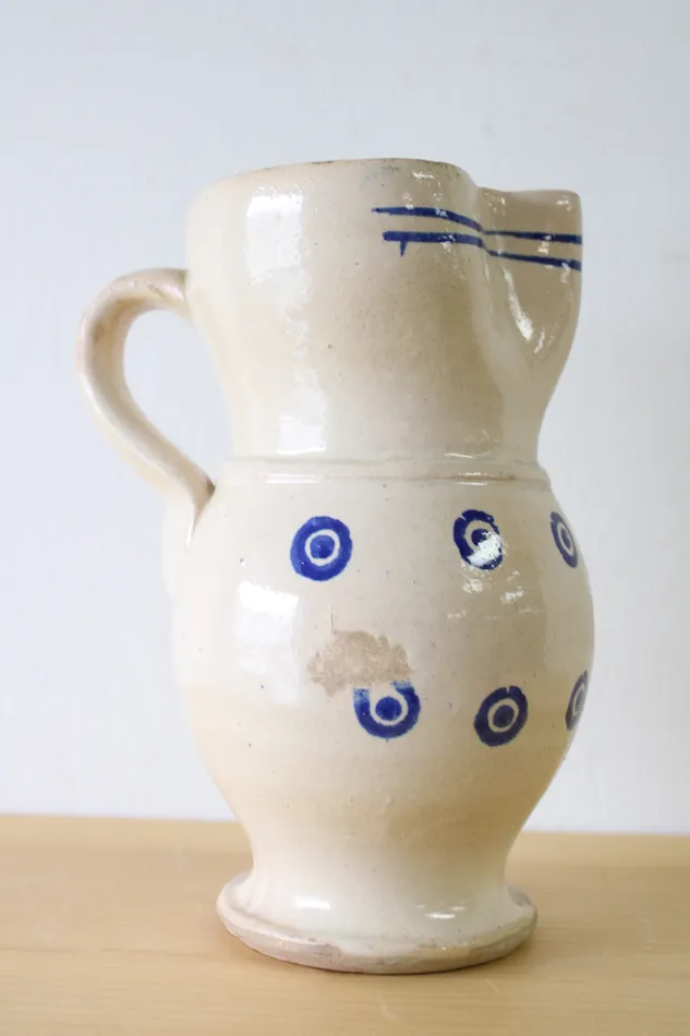 Antique Terracotta Tan Blue Painted Pitcher Jubilee Thrift Rings