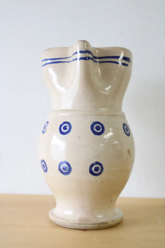 Antique Terracotta Tan Blue Painted Pitcher Jubilee Thrift Rings